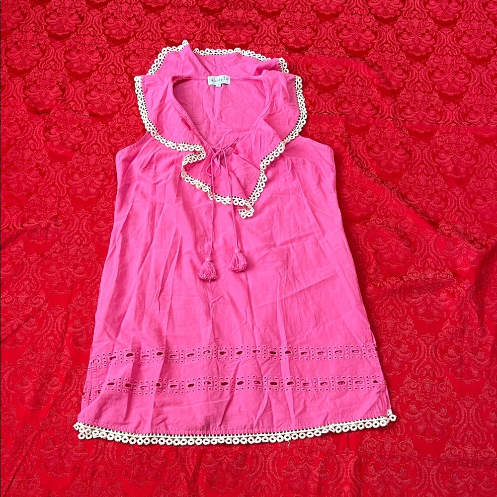 Mud Pie Pink Sleeveless Dress with Crochet Trim  - M